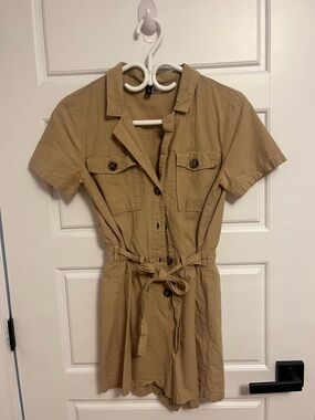 Button-Front Utility Romper in Khaki Size Small
